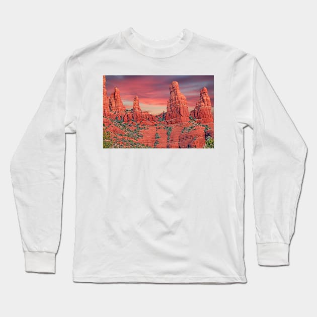 Madonna & Child with Two Nuns Red Rocks in Sedona Long Sleeve T-Shirt by CPAULFELL